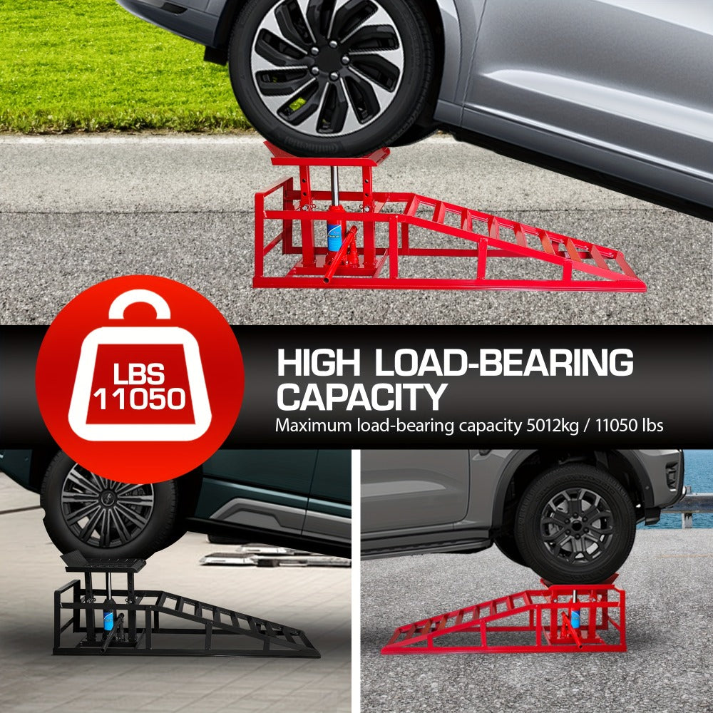 Hydraulic Car Ramps 2-Pack 5T 11050 Lbs High Lift Vehicle Wheel Ramps for Oil Change Tire Service with Supporting Crane Foot Pedal Portable DIY Auto Shop Truck SUV