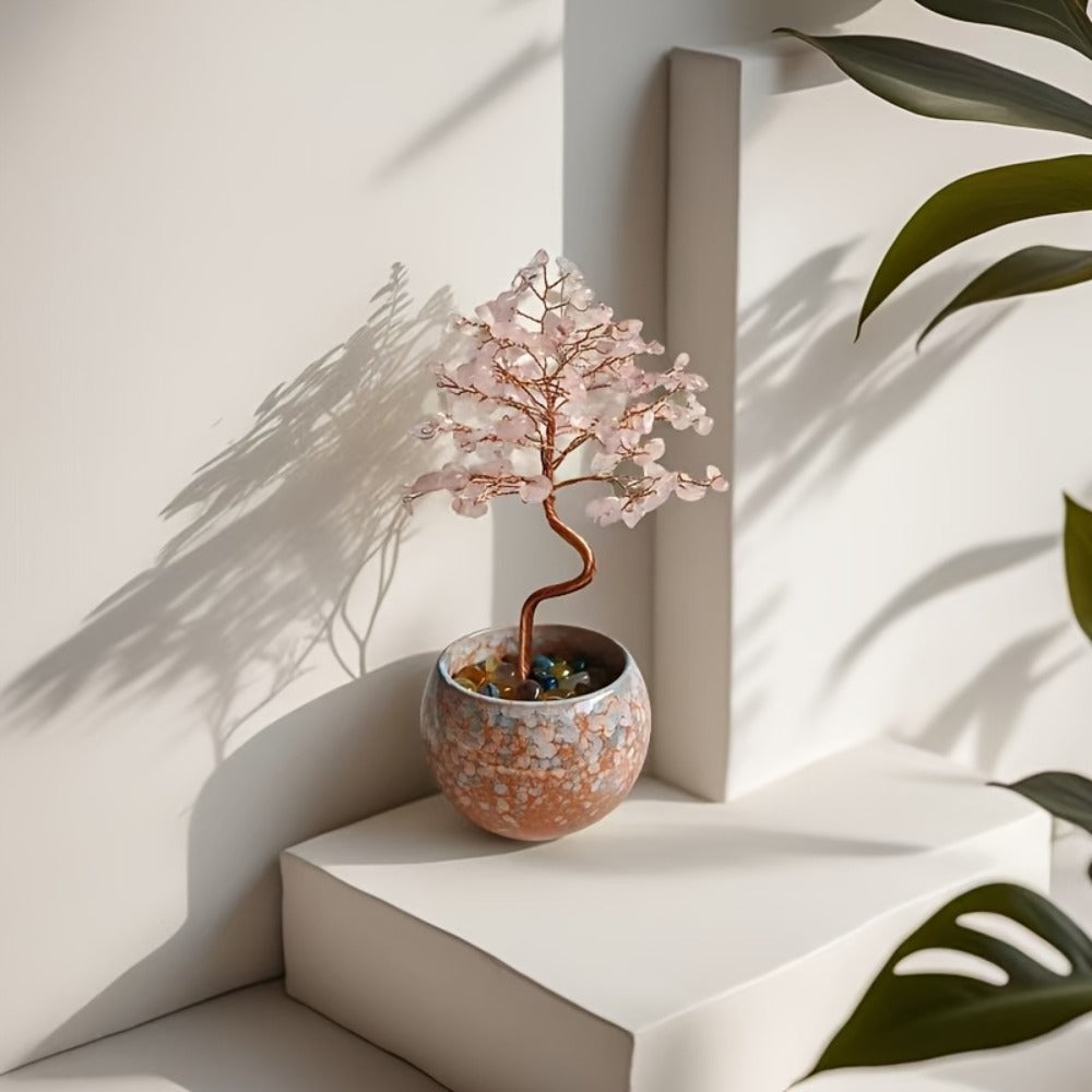 Natural Crystal Gemstone Tree with Ceramic Base 7 Inch Handmade Healing Stone Bonsai Tree Desktop Ornament for Home Office Decor Birthday Valentine Christmas Gift 13 Colors 180mm