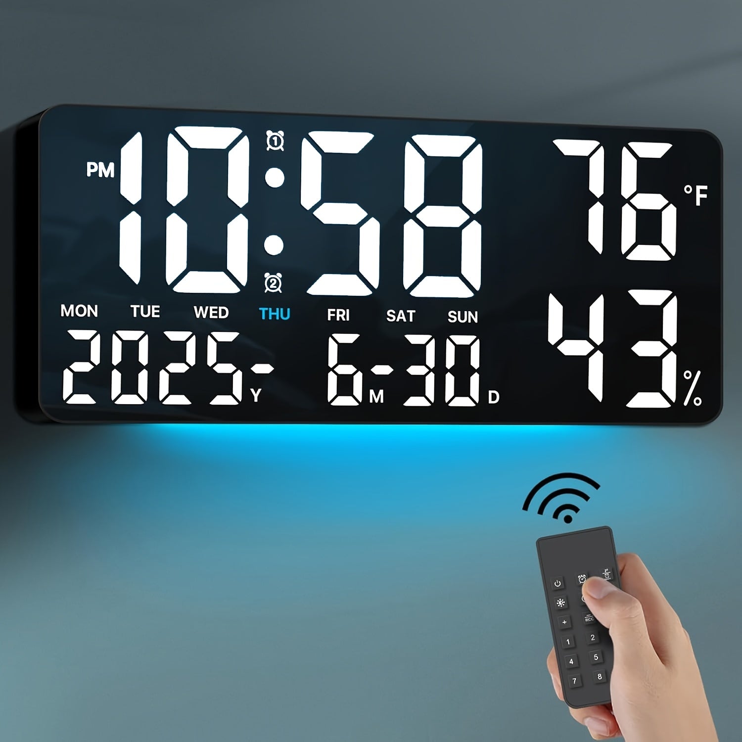 Large Digital Wall Clock with Remote Control ¨C 14.6¡± LED Display Dual Alarm Clock with Night Light, Temperature, Humidity, Date & Week ¨C RGB Color-Changing Bedroom & Living Room Clock Gift for Elderly