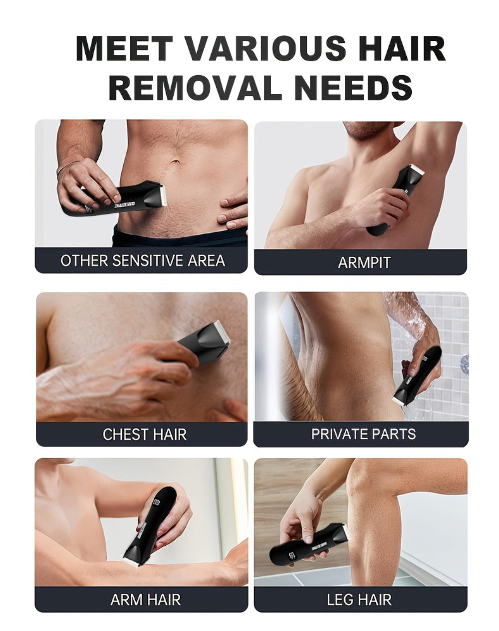 Men's Body Hair Trimmer USB Rechargeable - Chest, Leg & Armpit Hair Trimmer with LCD Display & LED Light, Cordless Electric Body Groomer for Men, Gift for Dad, Husband, Son, Birthday & Father's Day