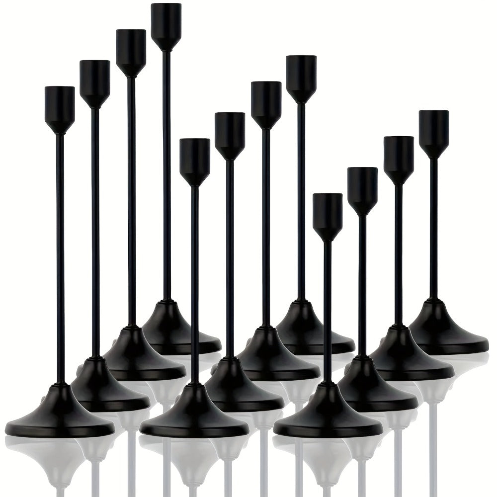 12pcs Metal Taper Candle Holders Set - Modern Tapered Design, Polished Finish, Tabletop Centerpiece for Christmas, Halloween, Weddings & Home Decor (Candles Not Included)