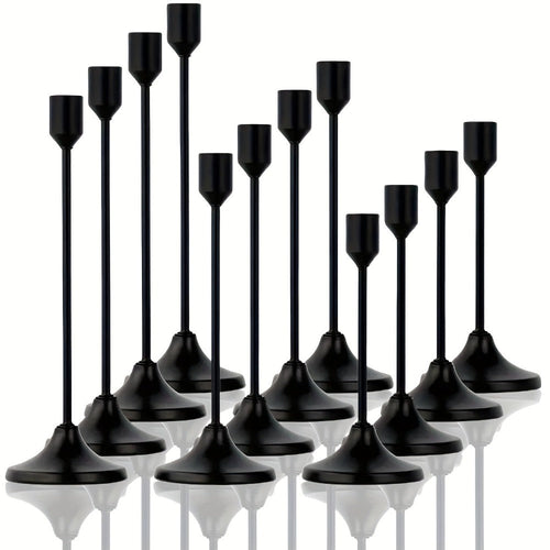 12pcs Metal Taper Candle Holders Set - Modern Tapered Design, Polished Finish, Tabletop Centerpiece for Christmas, Halloween, Weddings & Home Decor (Candles Not Included)