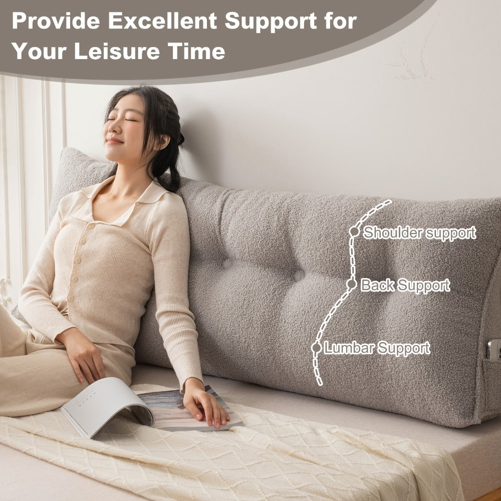 Bed Wedge Pillow Headboard Pillow with Side Pockets Removable Washable Cover Teddy Velvet Reading Pillow Twin Queen King