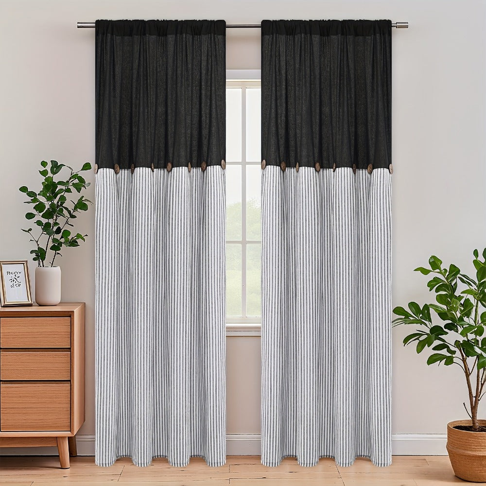 Bohemian Striped Patchwork Curtains, Semi-Sheer Rod Pocket Window Curtains for Bedroom Living Room Kitchen Cafe, Country Cottage Style, 1 or 2 Panels, Multiple Colors & Sizes