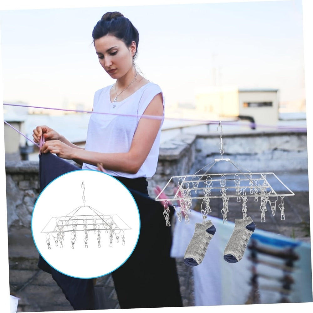 Clothes Drying Rack with Clips Stainless Steel Laundry Hanger Windproof Skidproof Multi-Clip Sock Underwear Dryer for Home Bedroom Balcony ¨C 30/40/50 Clips