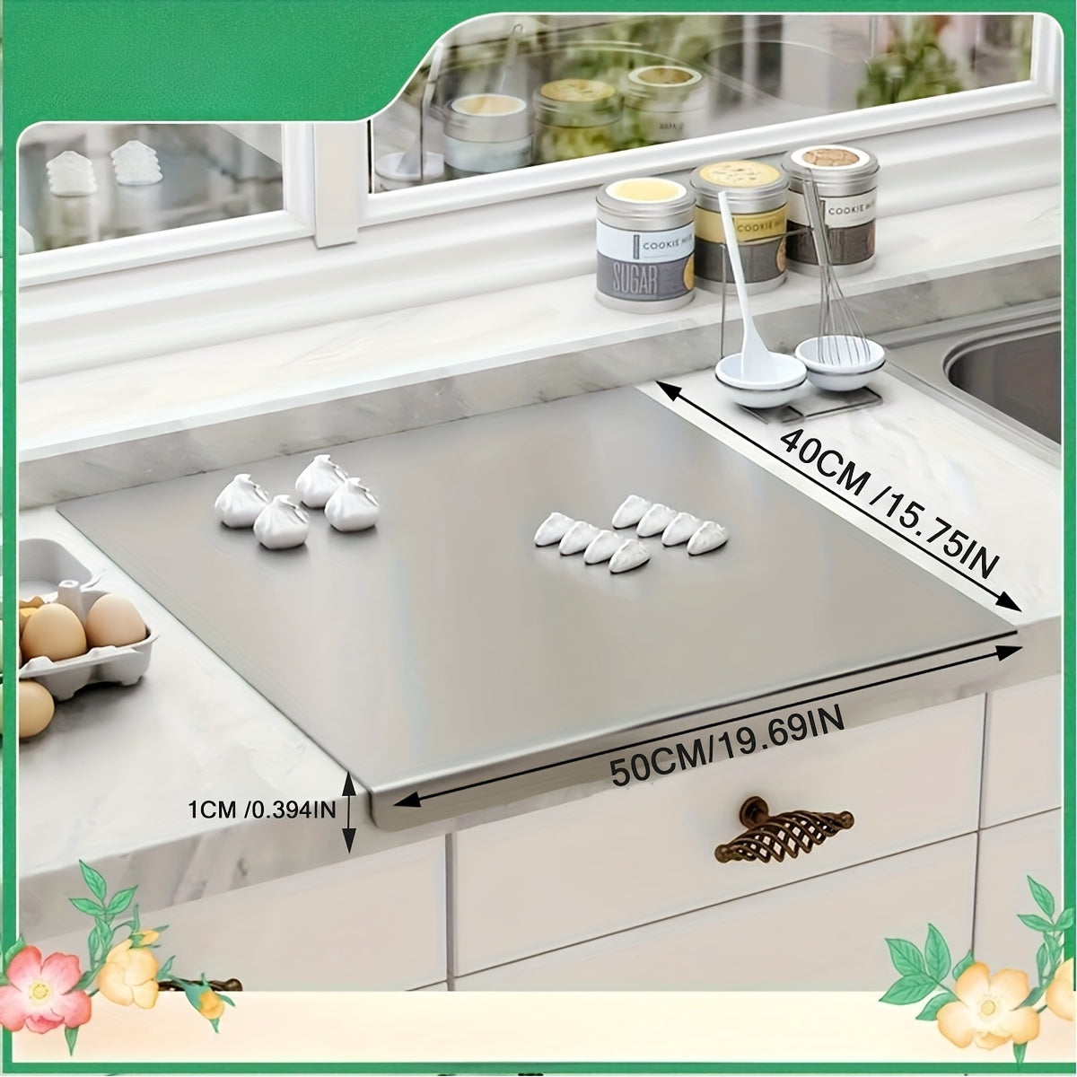 Stainless Steel Cutting Board ¨C 304 Grade Butcher Block Rolling Board, Large Kitchen Chopping Board for Meat, Vegetables & Bread, Non-Slip Household Kitchen Supplies