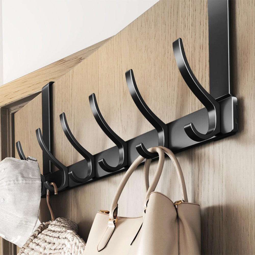 Over Door Hook Hanger with 5-6 Hooks, No Drill Metal Door Organizer for Hats Keys Bags Entryway Bathroom Bedroom