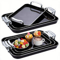 3-Piece Rectangular Serving Tray Set with Handles ¨C Plastic Food Trays for Parties, Dinners & Gatherings, 16.5/15/13.2 Inch Nested Trays for Turkey, Cake, Cheese, Fruit & Appetizers