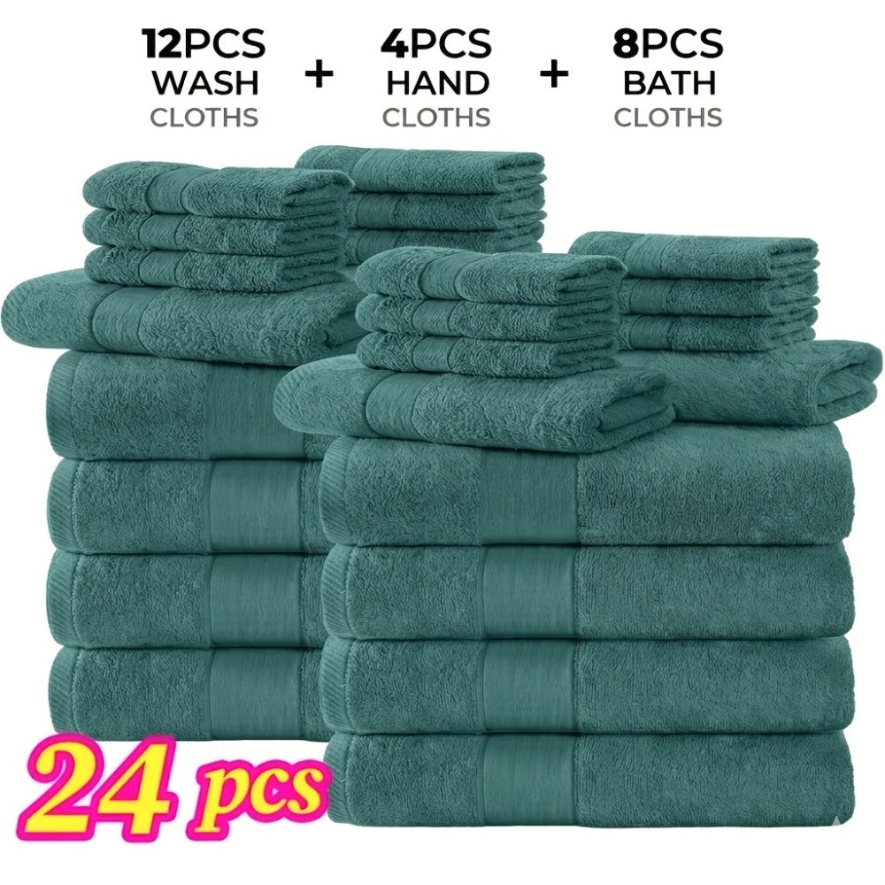 Luxury Towel Set 12 or 24 Piece Hotel Quality Cotton - Highly Absorbent Quick Dry Thick Bath Towels Hand Towels Washcloths | 7 Colors | Hotel Spa Gym Home Bathroom Essentials Gift Set