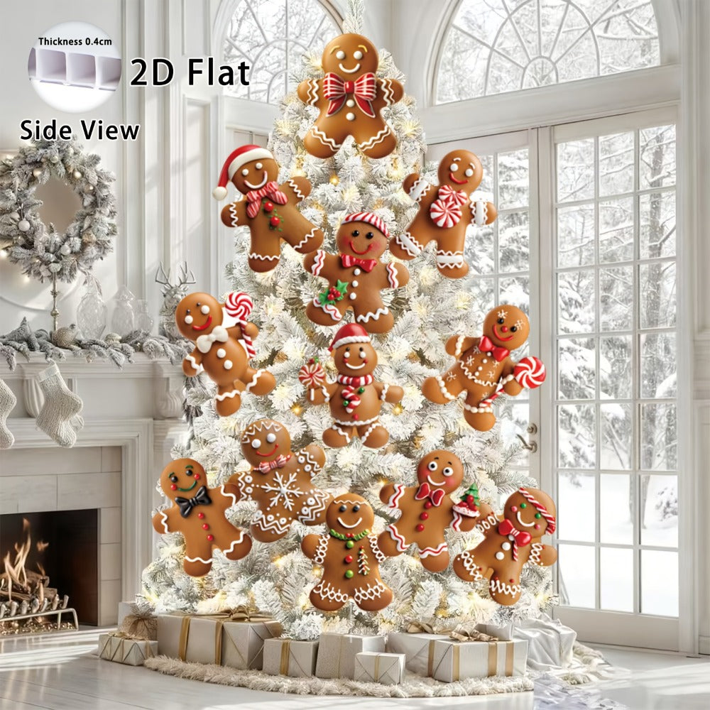 Christmas Tree Ornaments 12pcs Gingerbread Man Decorations 2D Flat Funny Xmas Tree Hanging Decor with Loops ¨C Christmas Tree Topper & Holiday Gift