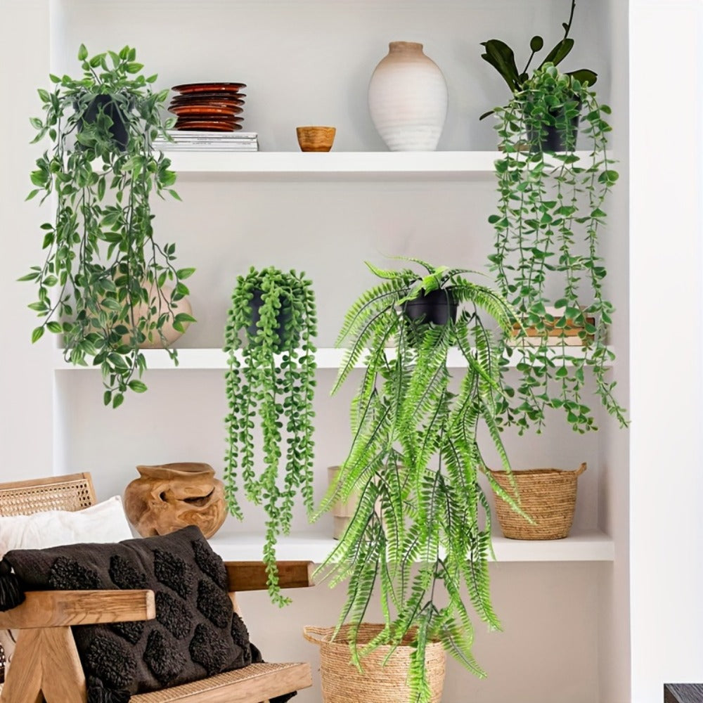 Artificial Hanging Plants 4 Pack ¨C Fake Trailing Vines for Indoor Outdoor Wall Shelf Room Decor, Realistic Faux Rose Greenery Hanging Basket Decoration