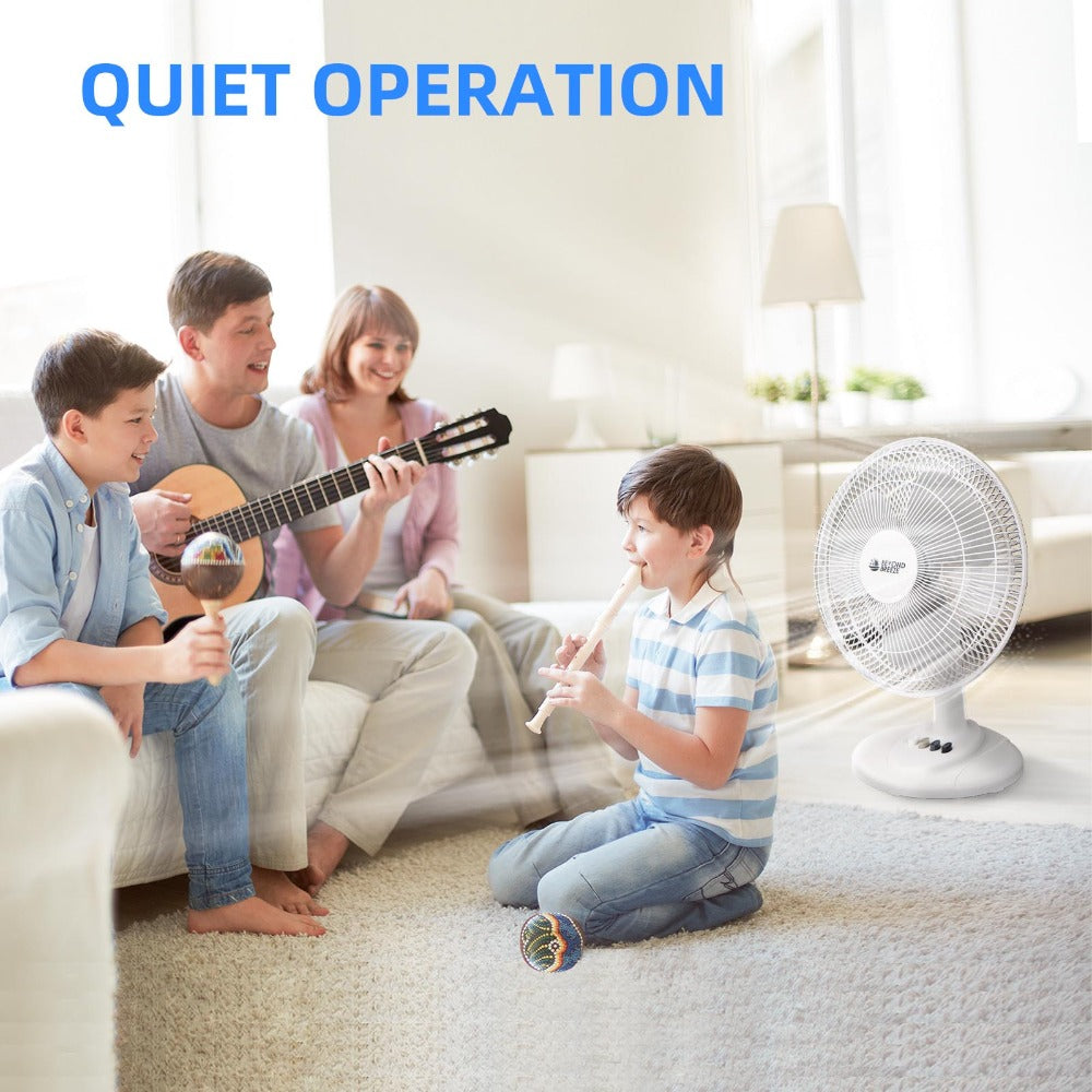 Oscillating Table Fan 12 Inch Quiet 3-Speed Adjustable Tilt with Safety Grill for Home Office Bedroom Dorm Desktop Personal Cooling Fan