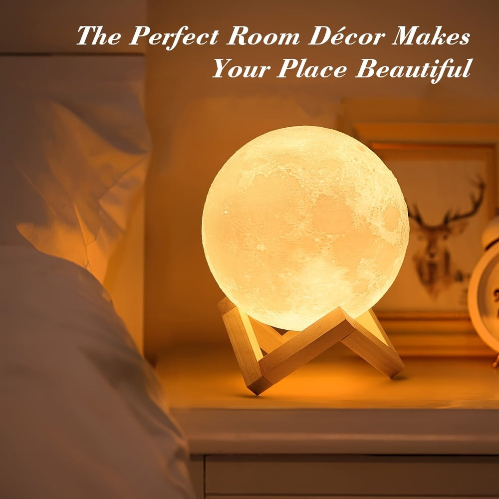 Moon Lamp 16-Color RGBW LED Night Light - 3D Printed 6.1¡± Realistic Moon with Remote Control & Wooden Stand, USB Powered Bedside Lamp for Bedroom Decor, Birthday Gift for Women, Moms & Friends