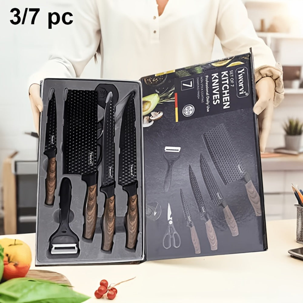 Kitchen Knife Set with Sharpener & Poultry Shears | Stainless Steel Chef Knives, Non-Slip Ergonomic Handle, Dishwasher Safe, Professional Cooking Utensils, 3-Piece or 7-Piece