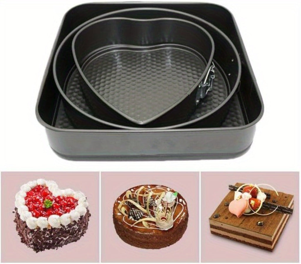 Cake Pan Set 6-Piece with Removable Bottom, Carbon Steel Nonstick Baking Molds in 3 Shapes Square Round Heart, Heavy Duty Springform Cake Pans for Chiffon Mousse Cheesecake Birthday Wedding