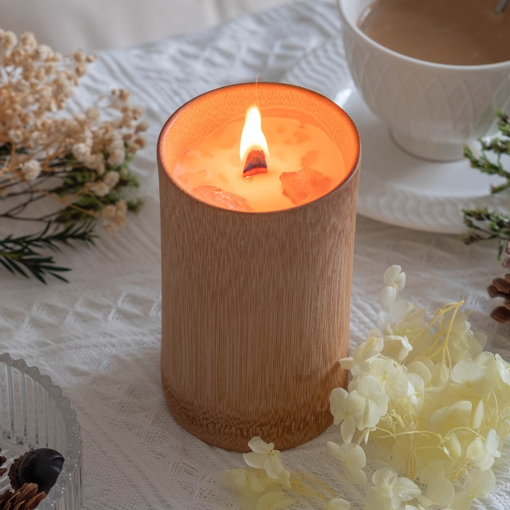 Scented Candles in Carbonized Bamboo Jar ¨C 60-Hour Long-Lasting Soy Wax Candle with Premium Fragrance ¨C Aromatherapy Gift for Home Decor, Spa, Housewarming, Christmas, Mom & Friends (8 Scents)