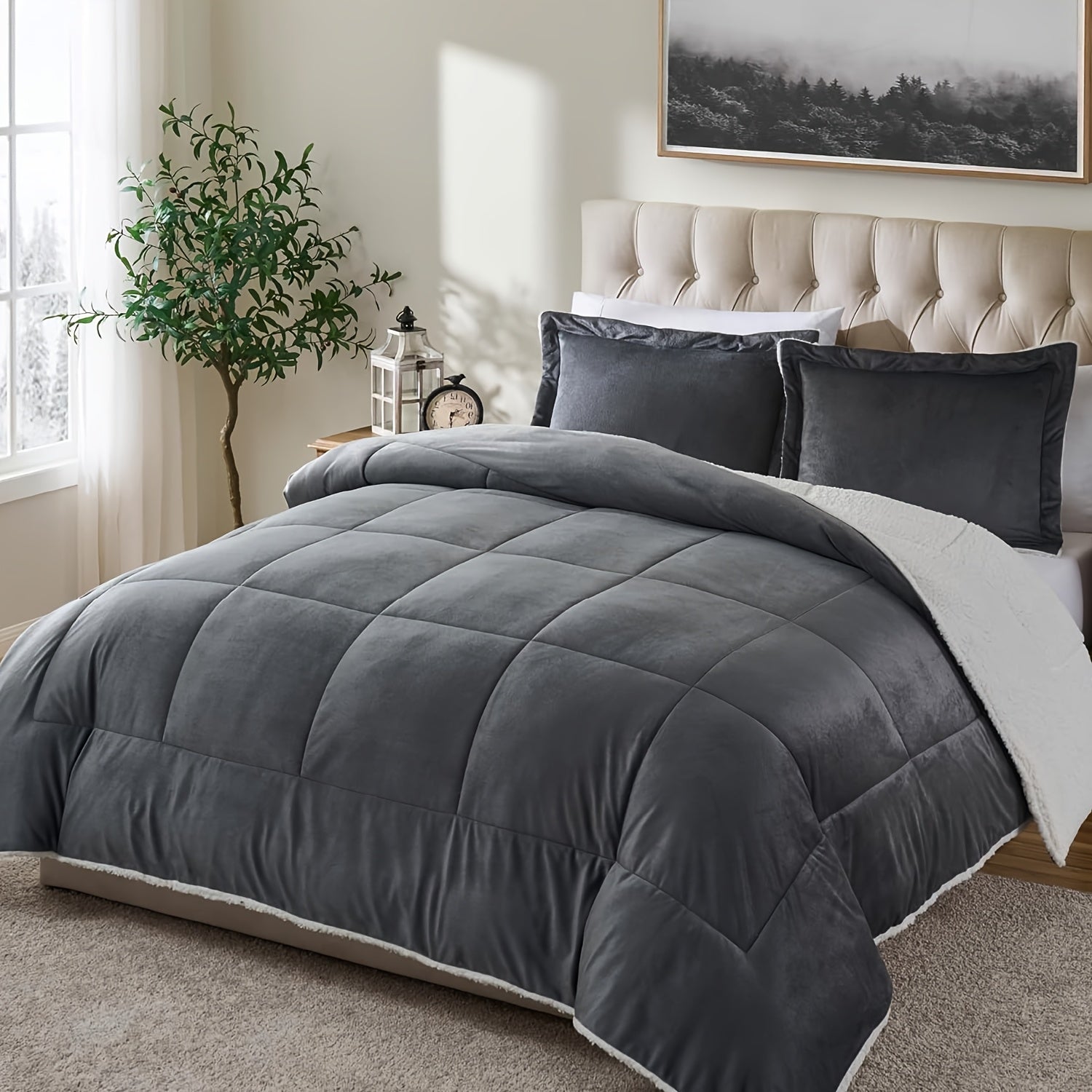 Sherpa Fleece Comforter Set Extra Thick Plush Microfiber Reversible Soft Warm Luxury Bed Blanket Twin XL Full Queen King 10 Colors Lightweight Cozy Bedding
