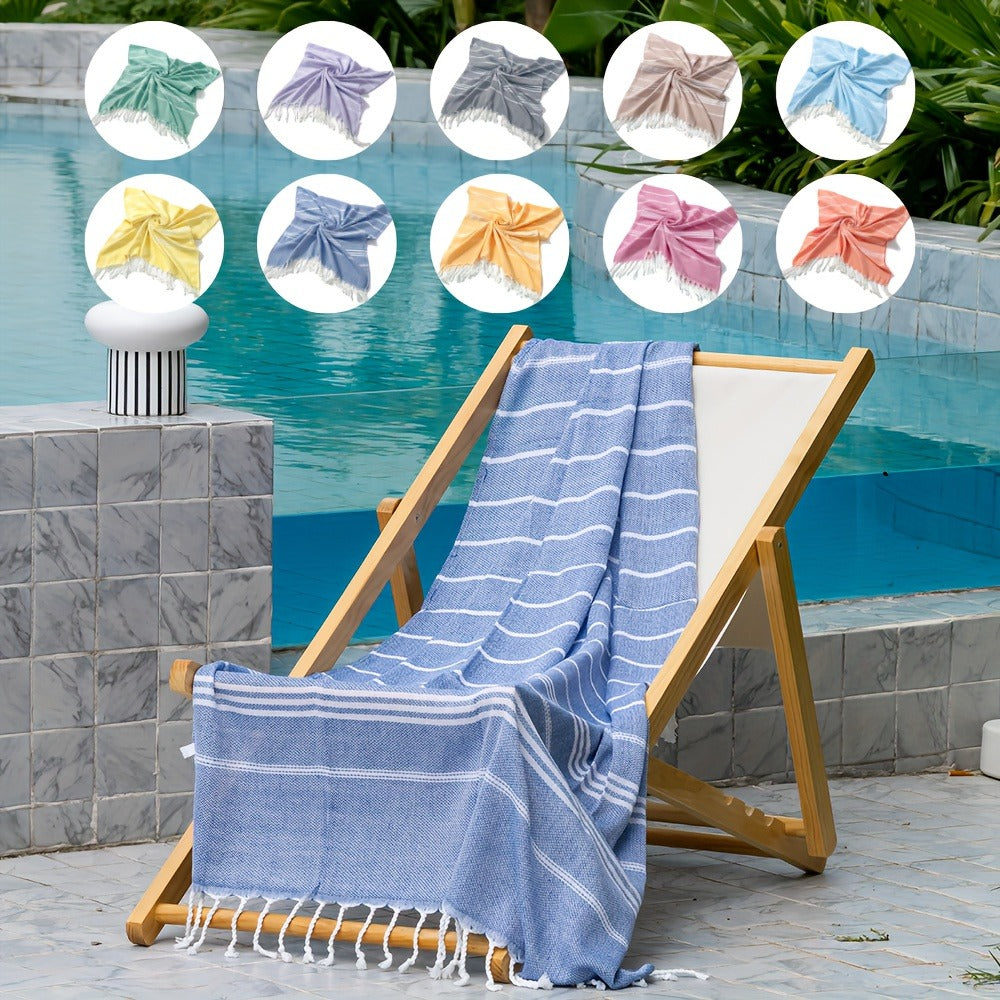 Turkish Striped Beach Towel Oversized 90x180cm 35.5x71in - Quick Dry Lightweight Sand Resistant Shrink Resistant | 10 Colors Blue Grey Orange Red Rose Brown Black Green Royal Blue Cyan | Pool Travel Gym