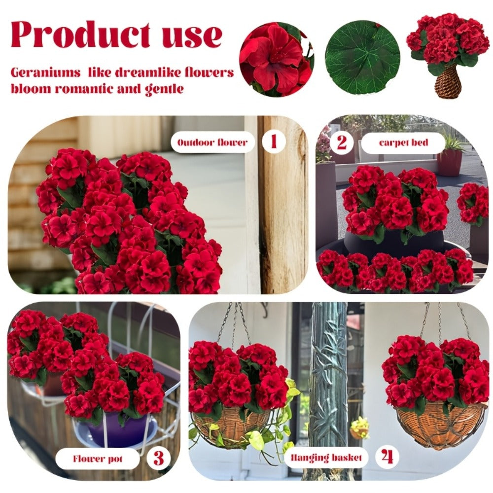Artificial Flowers Outdoor UV Resistant - Geranium Hydrangea Rose Marigold Faux Silk Flowers for Garden Patio Home Table Centerpiece Decor, 8/16 Bundles, 13.77 Inch