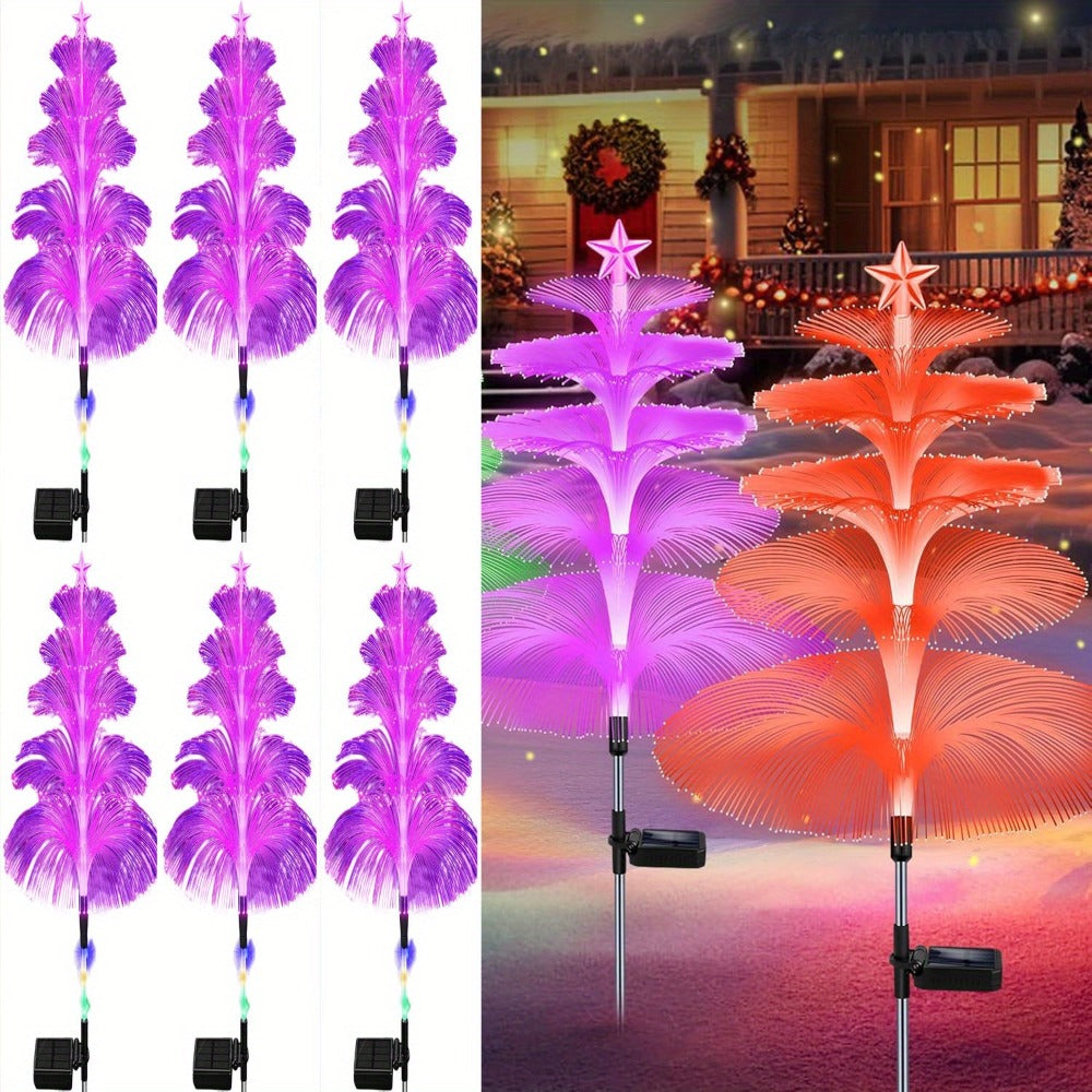 Solar Christmas Tree Lights Fiber Optic Star, 7-Color LED IP65 Waterproof Garden Stake Lights ¡ª 2 or 5 Layer Star for Lawn, Pathway, Patio & Holiday Decor | 2, 4 or 6 Pack