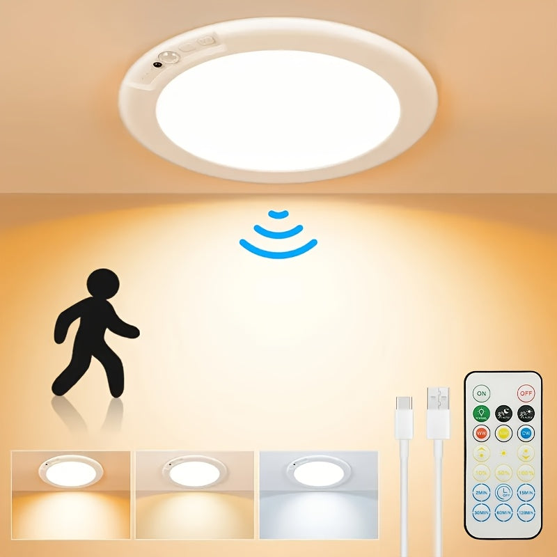 Rechargeable Ceiling Light No Wiring ¨C Battery Operated LED Ceiling Light with Remote Control, Motion Sensor, Dimmable & Timer, Wireless Overhead Light for Bathroom Pantry Hallway Closet Porch Garage