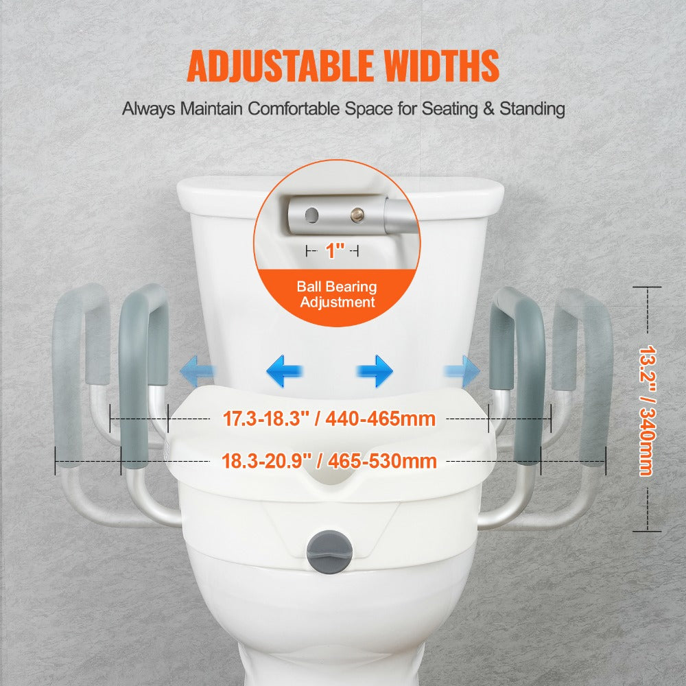 Raised Toilet Seat with Arms for Seniors & Elderly - 5 Inch Elevated Toilet Seat, 350 lbs Capacity, Twist Lock, Adjustable Armrests with Padding, Fits Round & Elongated Toilets