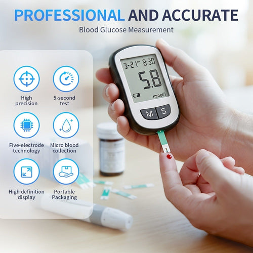 Blood Glucose Monitor Kit with 50 Test Strips & 50 Lancets - High Precision Glucometer Set for Home & Travel Diabetes Testing, Lancing Device Included, Compact Blood Sugar Test Kit