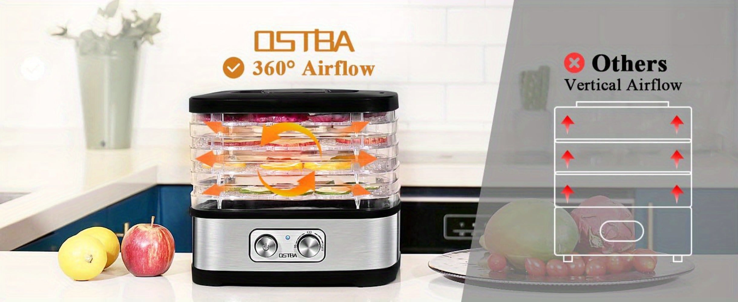 Food Dehydrator 240W with Temperature Control | BPA-Free Dishwasher-Safe Trays, Electric Food Dryer for Jerky, Fruits, Herbs & Vegetables, Recipe Book Included ¨C 5-Tray & 8-Tray Options