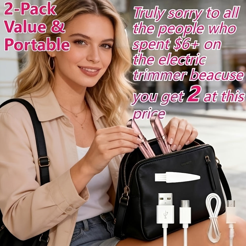Electric Eyebrow Trimmer for Women 2 Pack, USB Rechargeable Painless Precision Eyebrow Razor Pen, Portable Hair Remover for Face Lip Leg Armpit ¨C Pink White Colorful