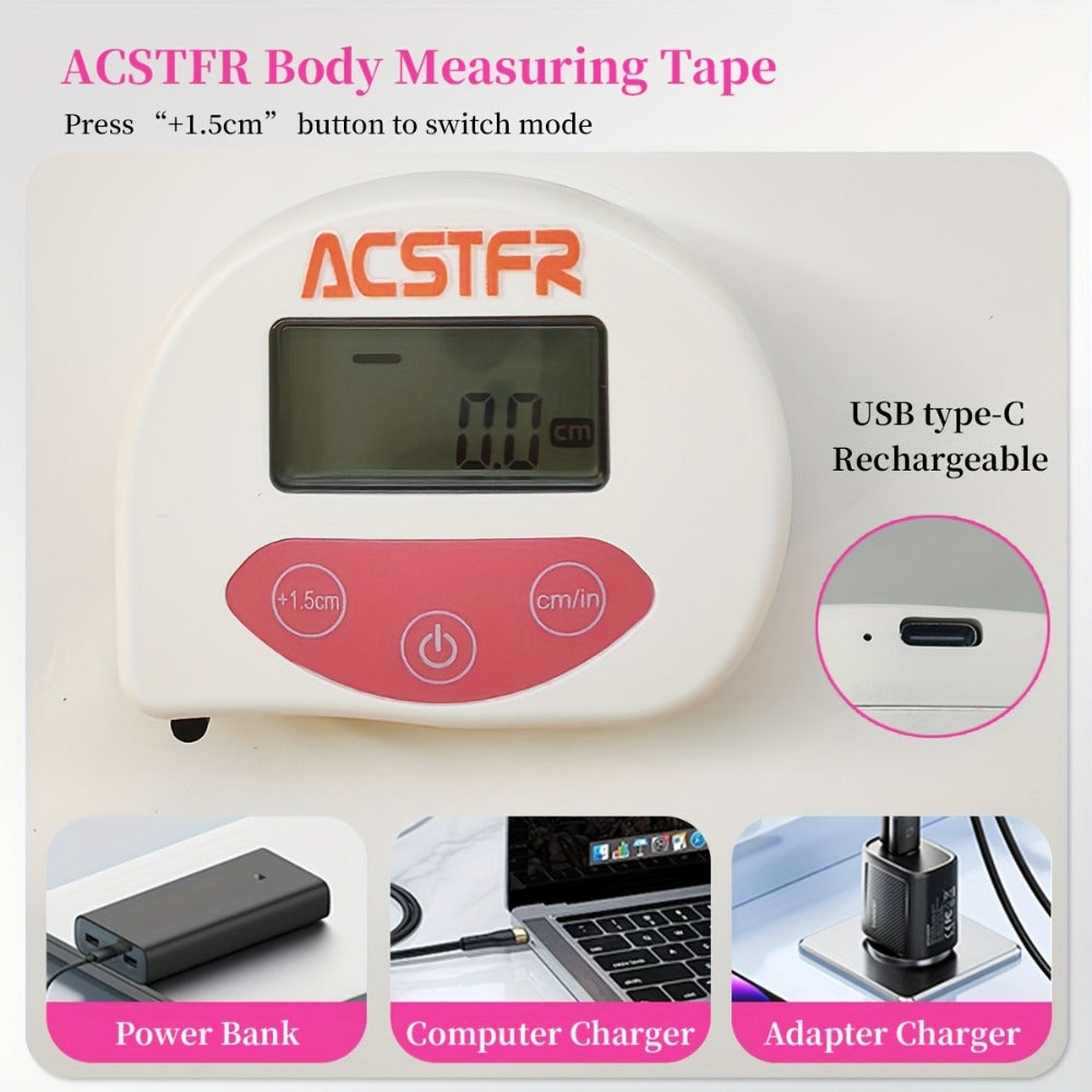 Digital Body Measuring Tape 60 Inch 150cm Smart Retractable Electronic Tape Measure for Weight Loss Waist Hip Chest Arm Body Measurement USB Rechargeable Fitness Tracker Tool