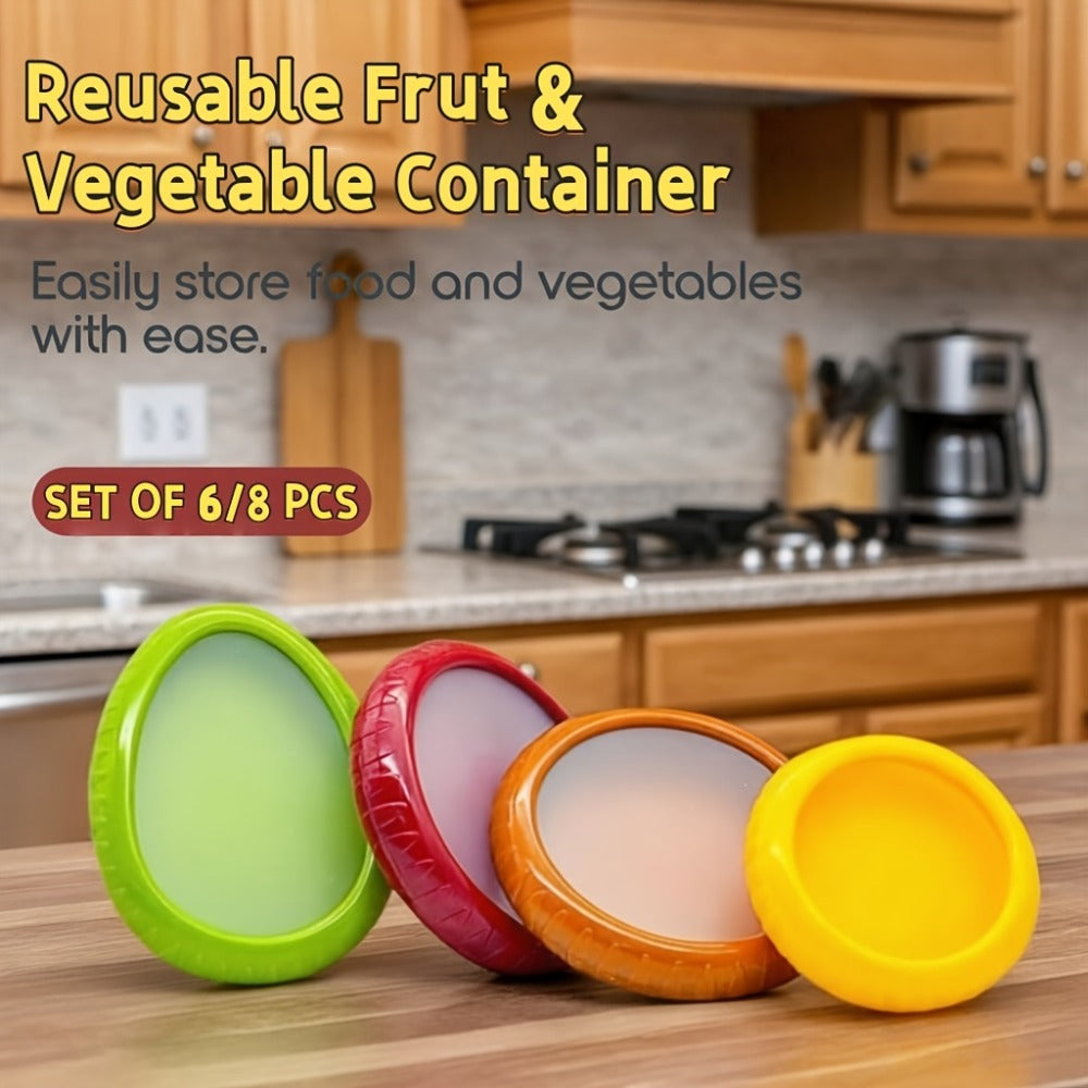 Silicone Food Storage Container Set ¨C Reusable Produce Saver for Avocado, Onion, Tomato, Lemon, Garlic & Potato ¨C Fridge-Safe Vegetable & Fruit Preservation Boxes, Reduce Food Waste