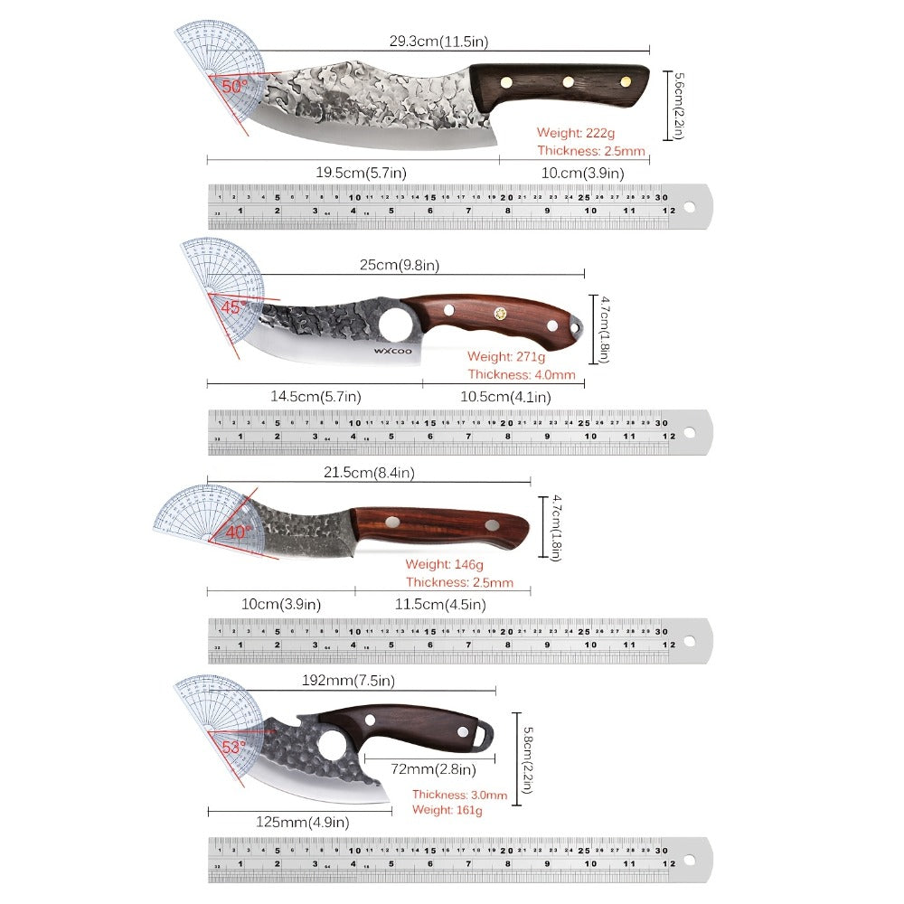 Viking Chef Knife Set 3/4pcs Hammered Stainless Steel Kitchen Knives ¨C Boning, Utility & BBQ Knife with Wooden Handle for Cooking, Camping & Outdoor
