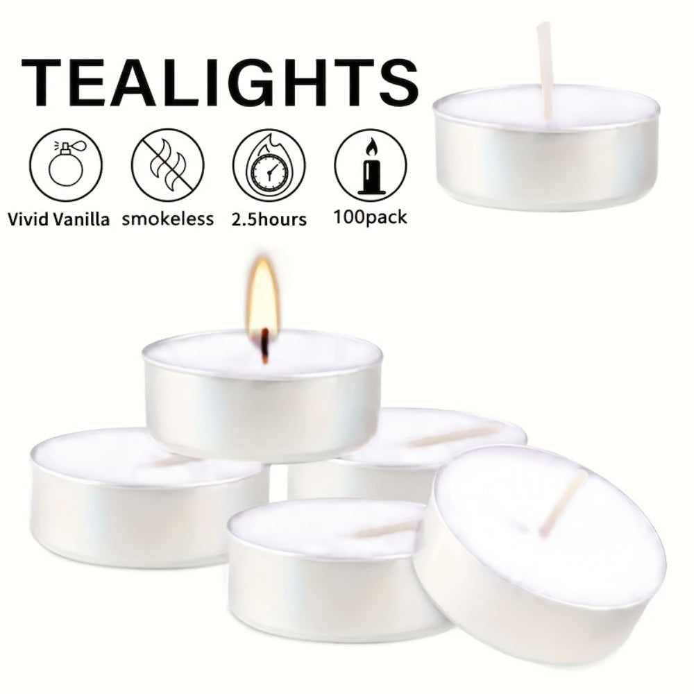Tea Light Candles Unscented White - 49 or 99 Pack Smokeless Wax Tealights 2.5 Hour Burn for Weddings, Christmas, Halloween, Birthday Party & Holiday Home Decor