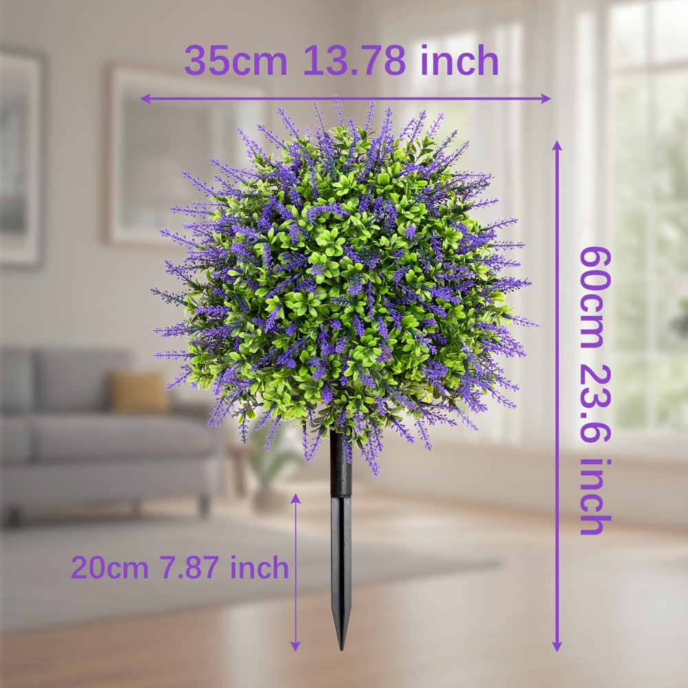 Artificial Topiary Ball Trees for Outdoor & Indoor Decor ¨C UV Resistant Faux Lavender, Azalea & Pansy Shrubs with Ground Spike ¨C Evergreen Fake Plants for Front Porch, Garden & Backyard (Single & 2 Pack)
