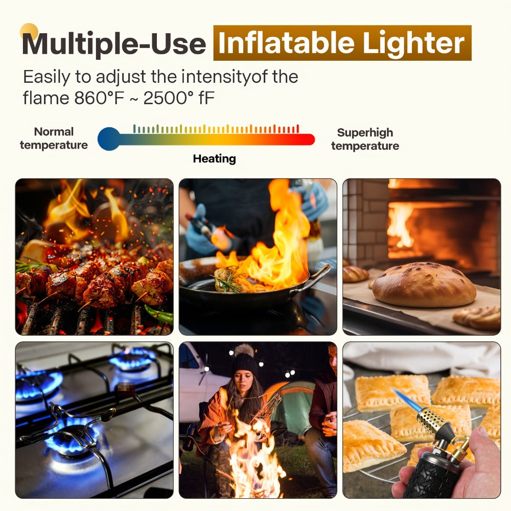 Butane Torch Kitchen Culinary Blow Torch Double Flame Adjustable Refillable Safety Lock 2372F for Creme Brulee Baking BBQ Camping Jewelry Making Gift Box Butane Not Included
