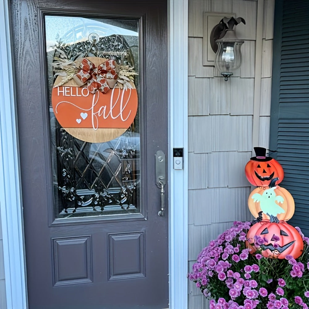Hello Fall 3D Door Hanger ¨C Autumn Harvest Pumpkin Wheat Bow Fall Wreath Door Sign Seasonal Home Decor