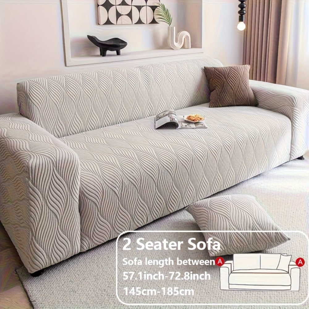Polar Fleece Sofa Cover Modern Jacquard Elastic Slip-Resistant All Season Furniture Protector for Living Room Office Bedroom - 1 2 3 4 Seater with Free Matching Pillowcase