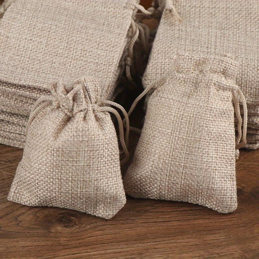 Natural Jute Drawstring Bags 50pcs ¨C Multipurpose Gift Pouches for Party Favors, Wedding, Packaging & Storage