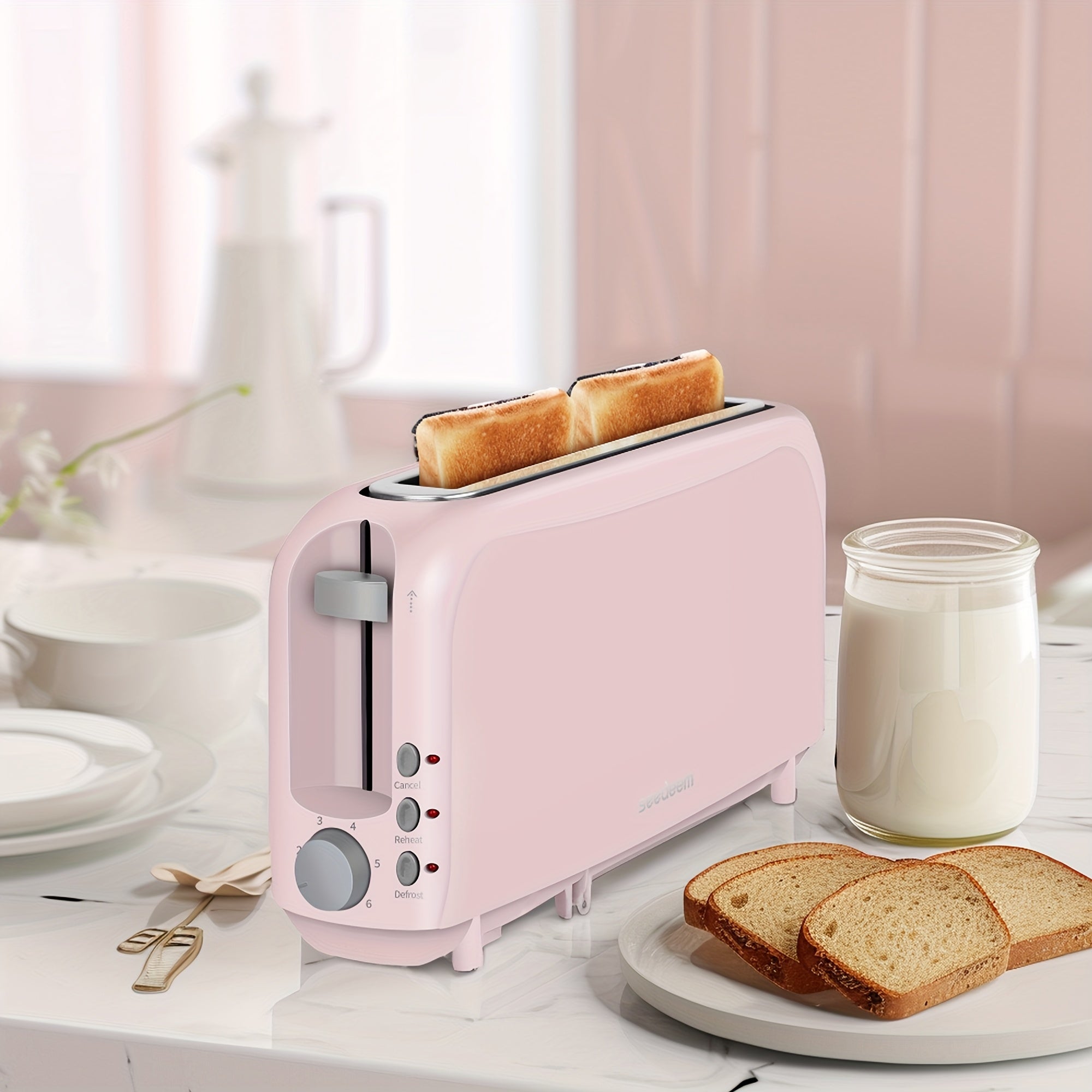 Slim Toaster 2-Slice Long Slot ¨C 1.45¡± Wide Slot, 6 Shade Settings, Cancel/Reheat/Defrost, 750W, Removable Crumb Tray | 6 Colors
