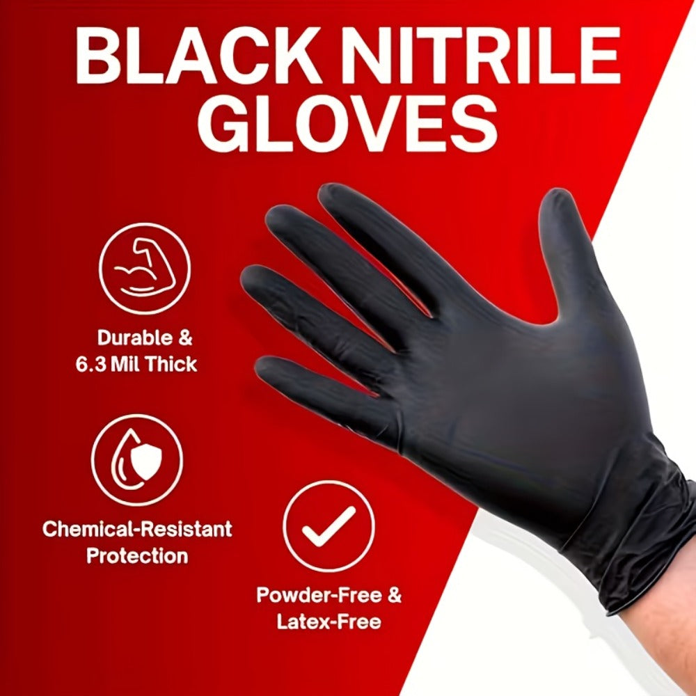 Black Nitrile Disposable Gloves 200 Pack S/M/L/XL, Latex-Free Chemical Resistant Industrial Grade Gloves for Cleaning Tattooing Painting Car Washing Dishwashing