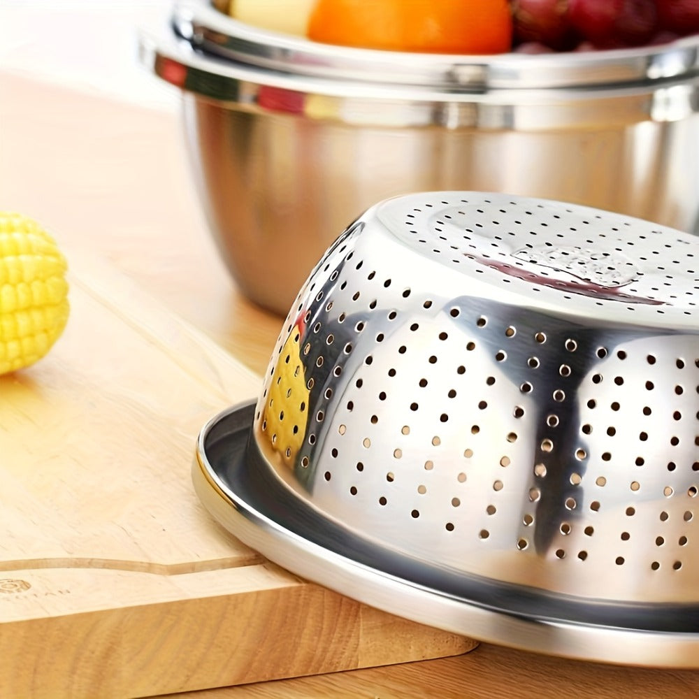 Stainless Steel Colander with Mixing Bowl Set 304 Food Grade Strainer Bowl for Washing Vegetables Fruit Rice Dishwasher Safe Kitchen Colander Sieve Multiple Sizes