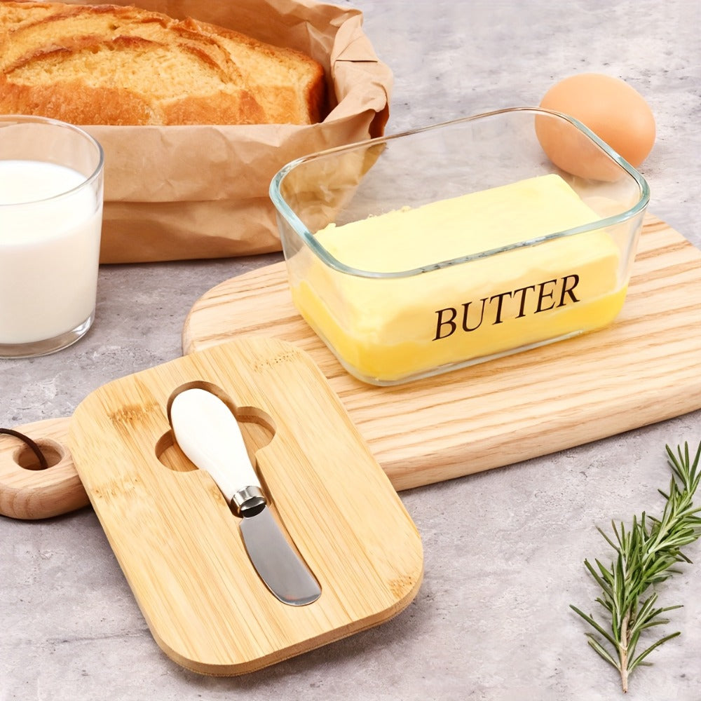 Glass Butter Dish with Lid and Knife ¨C 1lb Large Airtight Butter Keeper Clear Glass Countertop Butter Container for Refrigerator Door Shelf Kitchen Decor & Gift