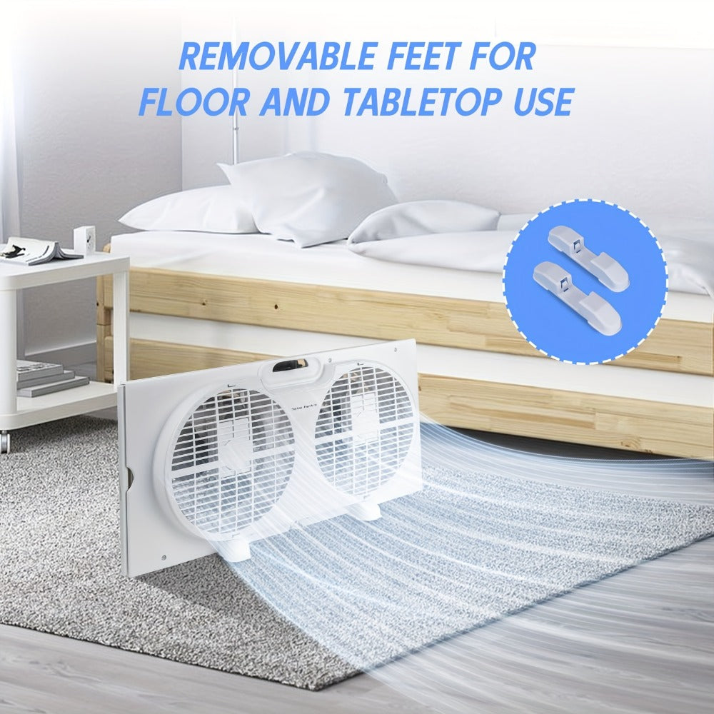 Window Fan 9 Inch Twin Expandable Dual Fan, 3-Speed with Remote Control or Manual Control, Reversible Airflow Indoor Window Fan for Bedroom, Living Room, Kitchen and Office