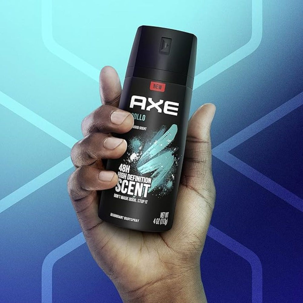 AXE Apollo Body Spray Deodorant Men Aluminum Free Long-Lasting Odor Protection Sage Cedarwood Scent 4oz 3 Count Pack Fresh Masculine Fragrance Daily Use
