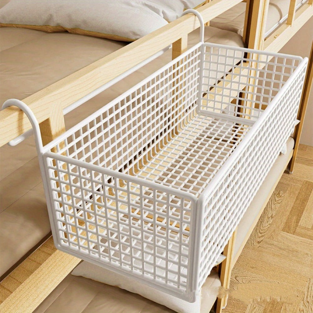 Over Door Hanging Basket Storage Rack - Woven Mesh Metal Organizer Shelf for Bedroom Dorm Wardrobe Closet, Space-Saving Wall Mounted Hanging Storage Basket