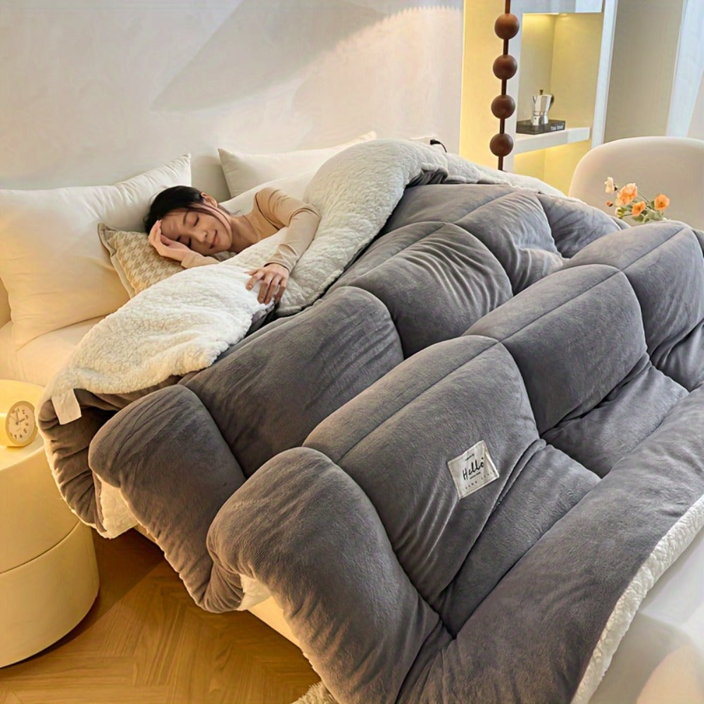 Thick Soft Comforter All Season Quilted Box Stitch Solid Color Breathable Machine Washable Bedroom Warm Autumn Winter Comforter