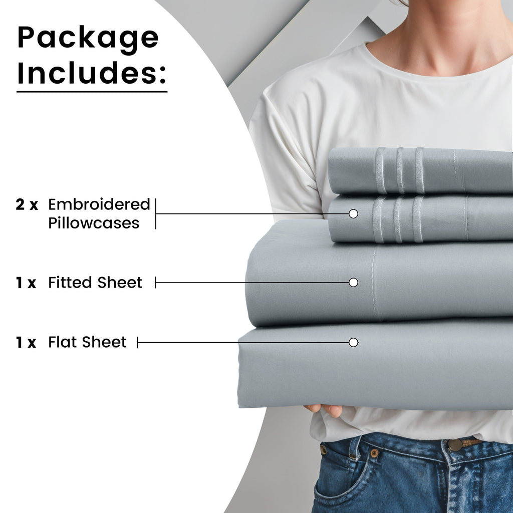 Fitted Sheet Set 6-Piece Brushed Polyester Deep Pocket Bed Sheets 20 Colors Hotel Luxury Soft Bedding with Embroidered Pillowcases
