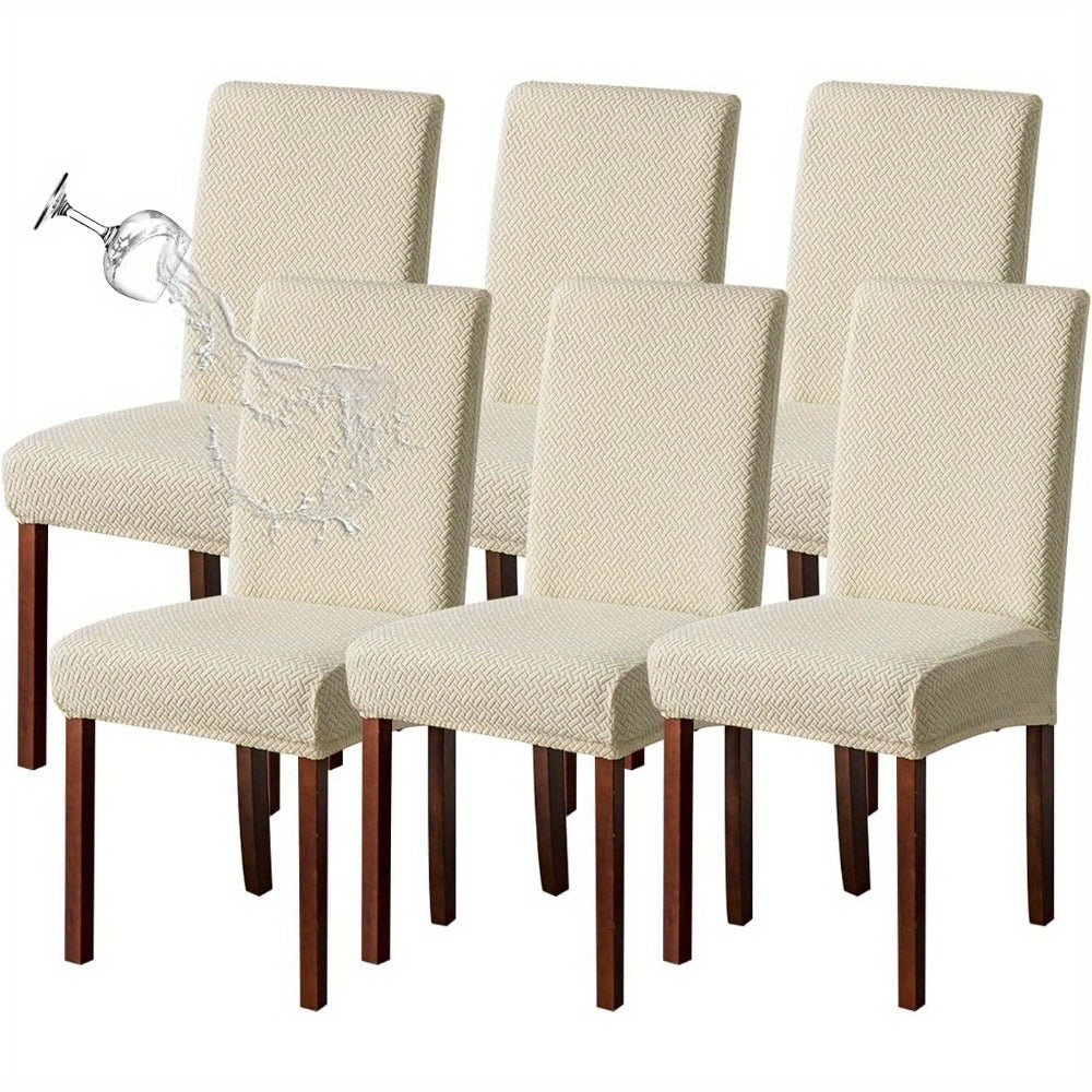 Dining Chair Covers Set of 4 6 Waterproof Stretch Parson Chair Slipcovers - Polar Fleece Jacquard Elastic Band Fit Kitchen Dining Room Chair Protector, 7 Colors, Beige Black Khaki Burgundy Gray