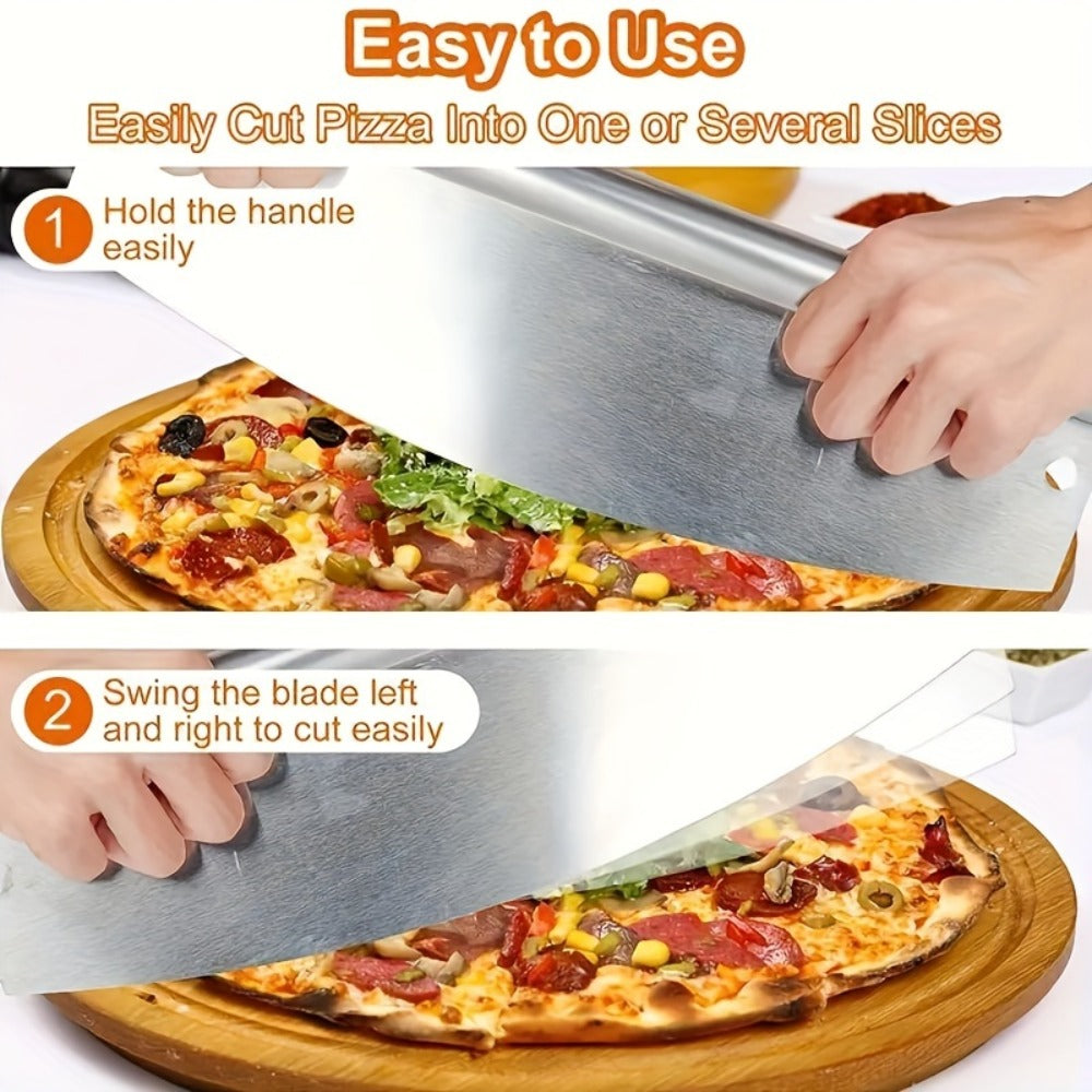 Mezzaluna Rocker Knife Stainless Steel Half Moon Blade with Knife Cover, Rocking Pizza Cutter, Herb Mincer, Cheese Slicer, Cake & Dough Cutter, Versatile Baking & Kitchen Chopper Tool