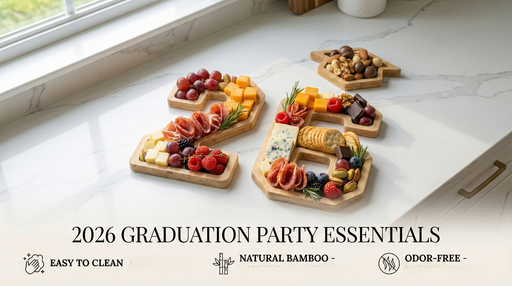 2026 Graduation Decorations Table Centerpiece Set ¨C Charcuterie Board with Number 26 & Graduation Cap, Serving Trays for Preschool, High School & College Grad Party Supplies